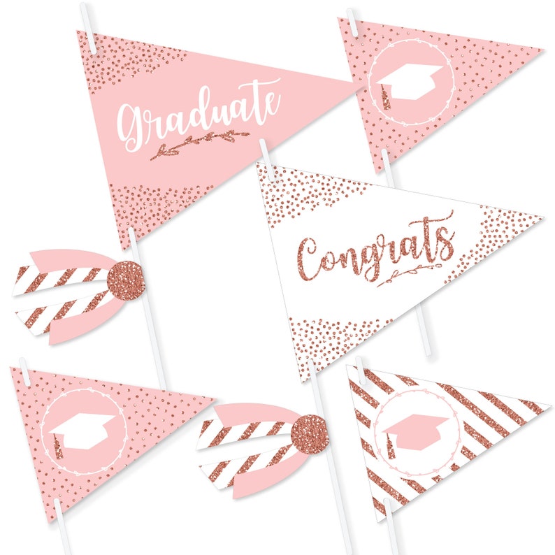 Triangle Graduation Rose Gold Grad - Triangle Graduation Party Photo Props - Pennant Flag ...