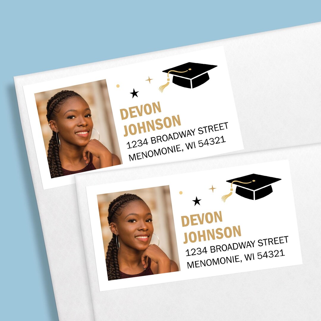 Grad Address Labels Grad Party Personalized Return Address Labels With Photo for Envelopes ...