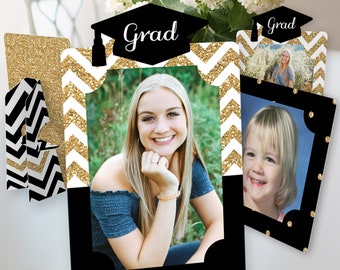 Tassel Worth The Hassle - Gold - Graduation Party 4x6 Picture Display - Paper Photo Frames - Set of 12