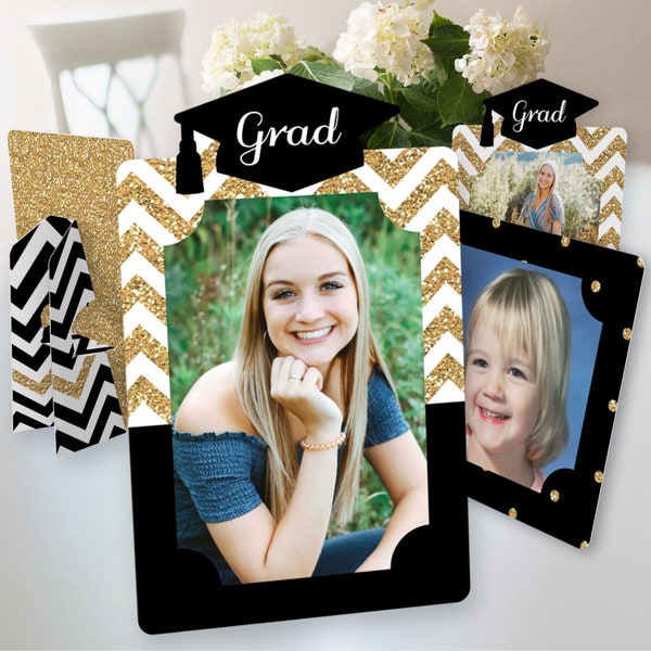 Tassel Worth The Hassle - Gold - Graduation Party 4x6 Picture Display - Paper Photo Frames - Set of 12