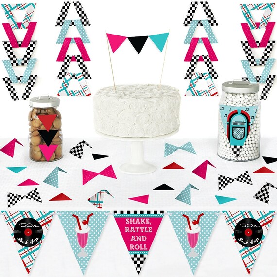 50 S Sock Hop Diy Pennant Banner Decorations 1950s Rock N Roll