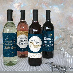 Twinkle Twinkle Little Star Wine Bottle Labels Baby Shower or Birthday Party Wine Gifts for Men and Women Set of 4 Sticker Labels image 7