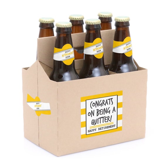 Big Dot Of Happiness Happy Retirement Beer Bottle Labels & Carrier - Retirement Party Decorations Kit