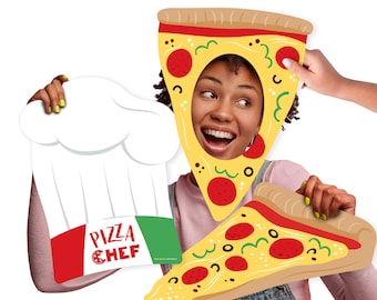 Pizza Party Time - Chef Hat and Pizza Slice Decorations - Baby Shower or Birthday Party Large Photo Props - 3 Pc