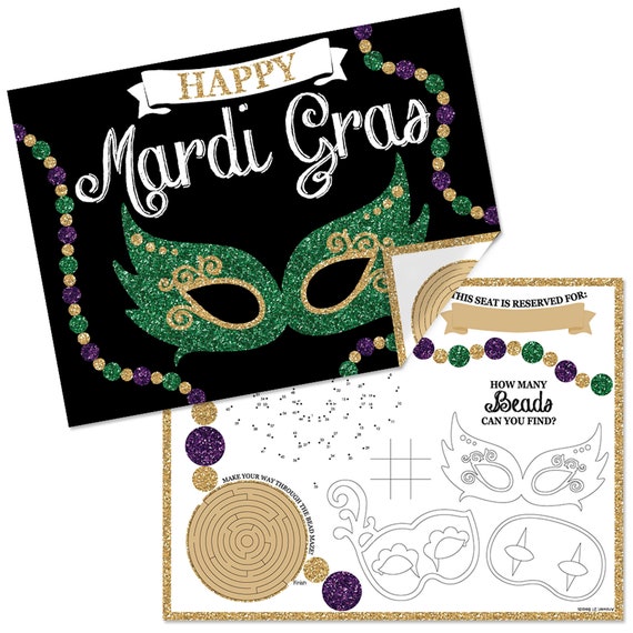 Mardi Gras - Paper Masquerade Party Coloring Sheets - Activity Placemats - Set of 16 Il_570xn
