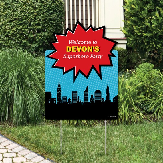 BAM! Superhero Welcome Yard Sign - Birthday Party or Baby Shower Outdoor Lawn Decorations - Superhero Party Decorations Il_570xn