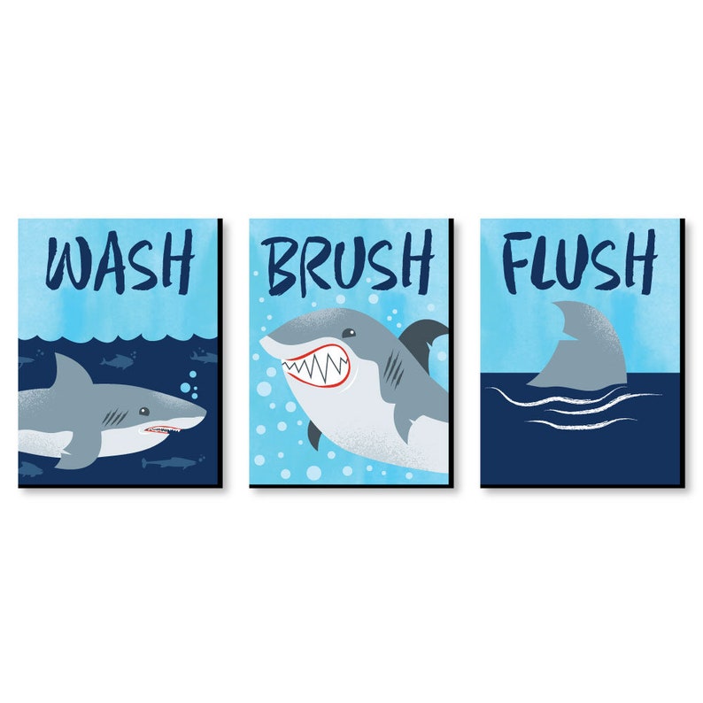 Shark Zone Kids Bathroom Rules Wall Art Decor 7 5 X 10 Etsy