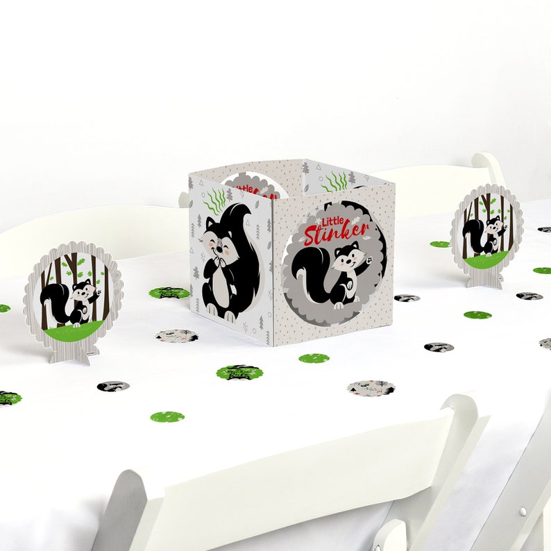 Woodland Skunk Little Stinker 39 Ct Skunk Birthday Decor Custom Centerpiece /& Table Decoration Kit Skunk Baby Shower Centerpiece