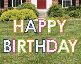 Cheerful HAPPY BIRTHDAY Yard Sign - Outdoor Colorful Birthday Party Decorations - Happy Birthday Lawn Decor - Birthday Party Yard Art