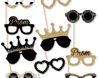 Prom - Prom Night Party Glasses - Photo Booth Prop Accessories - Fun Selfie Paper Card Stock Photo Booth Props Glasses - 10 Piece Set