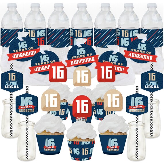 Boy 16th Birthday - Sweet Sixteen Birthday Party Favors and Cupcake Kit