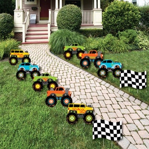 Smash and Crash - Monster Truck - Lawn Decorations - Outdoor Boy Birthday Party Yard Decorations - 10 Piece