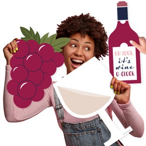 But First, Wine - Glass, Bottle, and Grapes Decorations - Wine Tasting Party Large Photo Props - 3 Pc