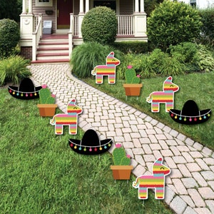 Let's Fiesta - Lawn Decorations - Outdoor Mexican Fiesta Yard Party Decorations - Pinata, Cactus & Sombrero - Shaped Lawn Ornaments - 10 Pc.