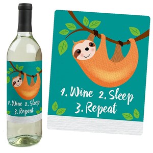 Let's Hang Sloth Wine Bottle Labels Sloth Wine Labels Sloth Party Gifts for Men and Women Set of 4 Sticker Labels image 6