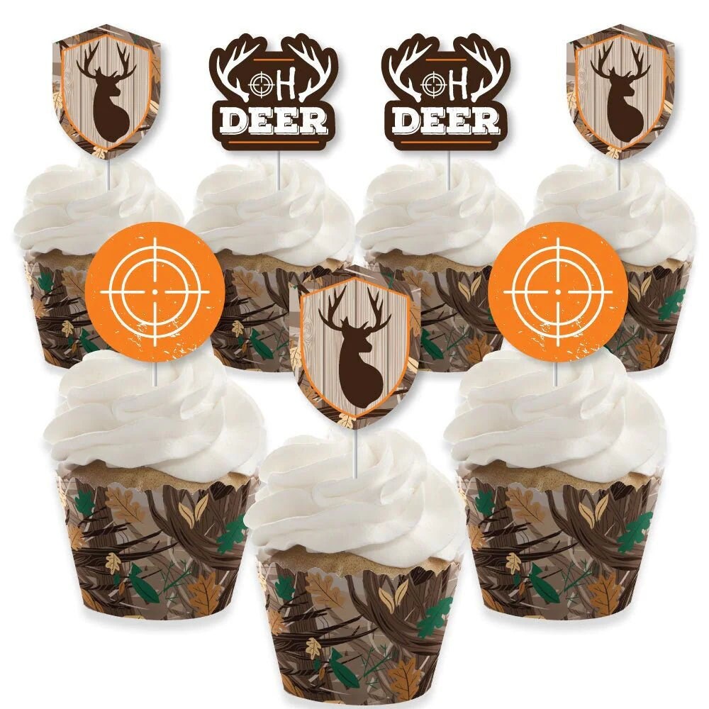 Gone Hunting Cupcake Decoration Deer Hunting Camo Baby Shower or Birthday  Party Cupcake Wrappers and Treat Picks Kit Set of 24 - Etsy