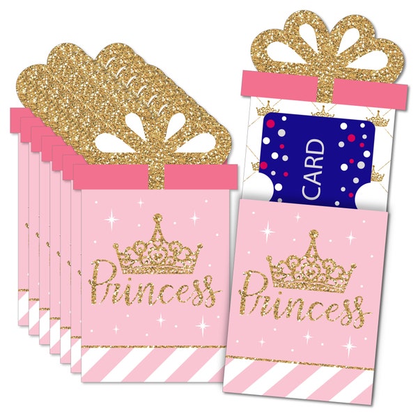 Little Princess Crown-Pink and Gold Princess Baby Shower or Birthday Party Money and Gift Card Sleeves-Nifty Gifty Card Holders-Set of 8