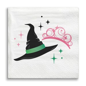 Witch Party Napkins, Good Pink and Green Birthday or Witch Halloween Decor, White 3-Ply Paper Beverage or Luncheon Napkins - 24 Count