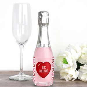 Conversation Hearts Mini Wine and Champagne Bottle Label Stickers Valentine's Day Party Favor Gift for Women and Men 16 Ct image 2