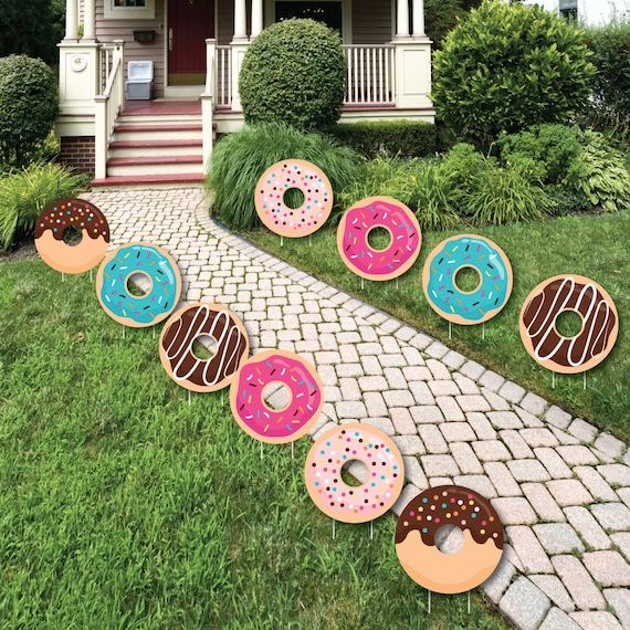 Donut Worry, Let's Party - Lawn Decorations - Outdoor Doughnut Yard Party Decorations - Donut Shaped Lawn Ornaments - Doughnut Party 10 Pc. Il_570xn