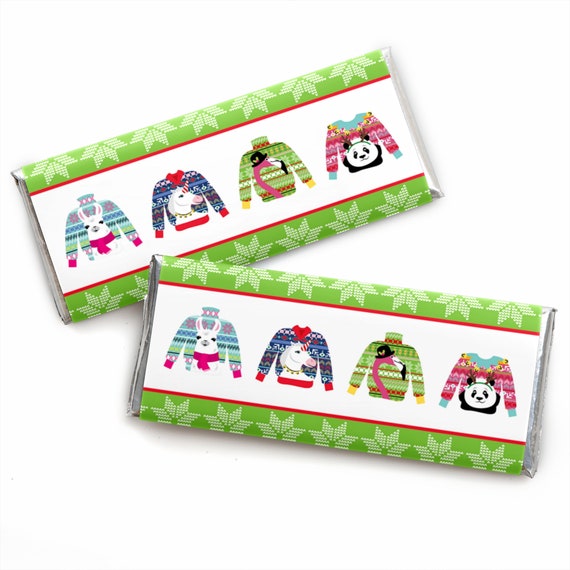 Wild and Ugly Sweater Party - Candy Bar Wrapper Holiday and Christmas Animals Party Favors - Set of 24 Il_570xn