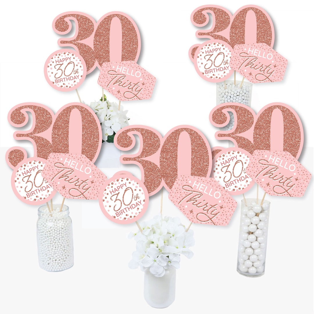 30th Pink Rose Gold Birthday - Happy Birthday Party Centerpiece Sticks ...