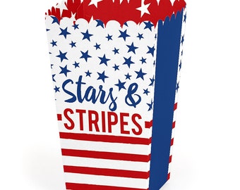 Stars and Stripes - Memorial Day, 4th of July and Labor Day USA Patriotic Party Favor Popcorn Treat Boxes - Set of 12