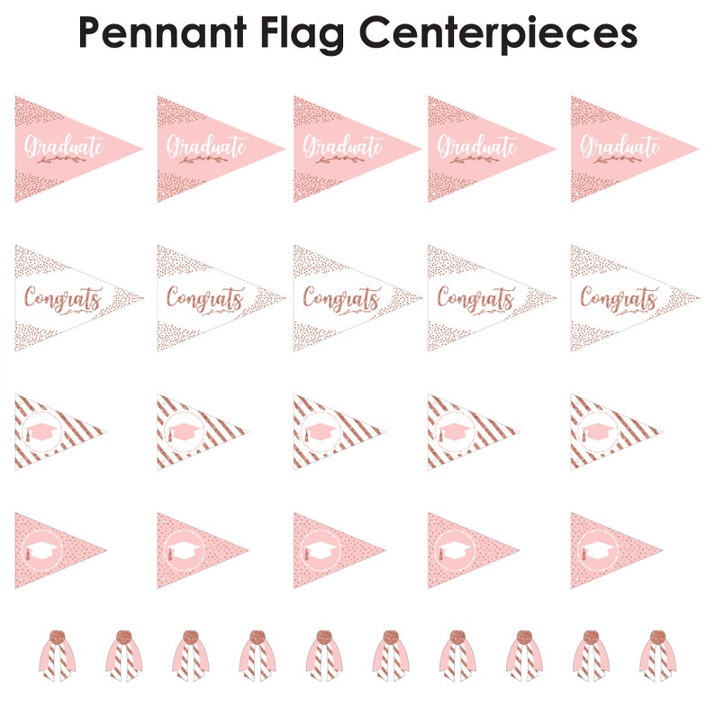 Triangle Graduation Rose Gold Grad - Triangle Graduation Party Photo Props - Pennant Flag ...