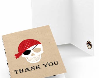 Pirate Thank You Cards - Beware of Pirates Party Supplies - Pirates - Birthday Party Thank You Cards - Set of 8 Note Cards