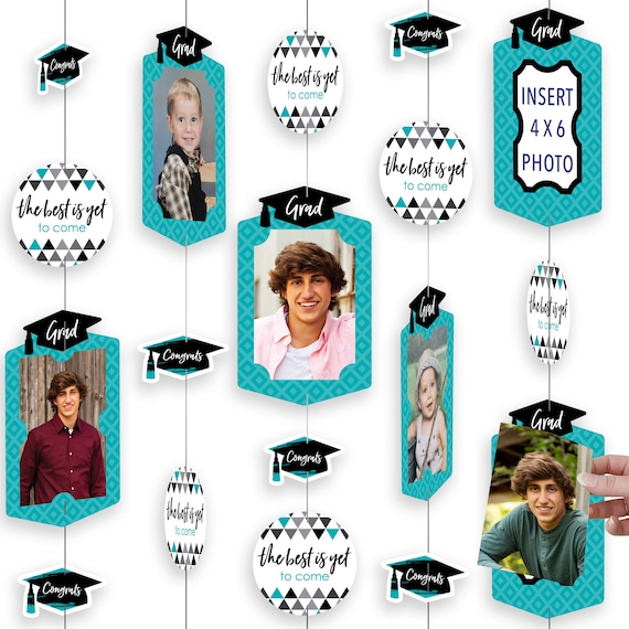 Teal Graduation Banner 2024 - 'Congrats Grad' Bunting Party Decor With Ribbon & Wall Mounts