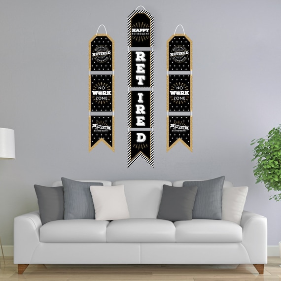 Bannière De Porte Pour Retraite Happy Retirement & The Legend Has Retired - Noir Et Or, 180 X 30 Cm