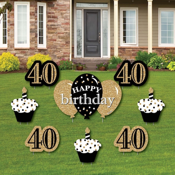Adult 40th Birthday Gold Yard Sign and Outdoor Lawn Decorations Happy Birthday Party Yard