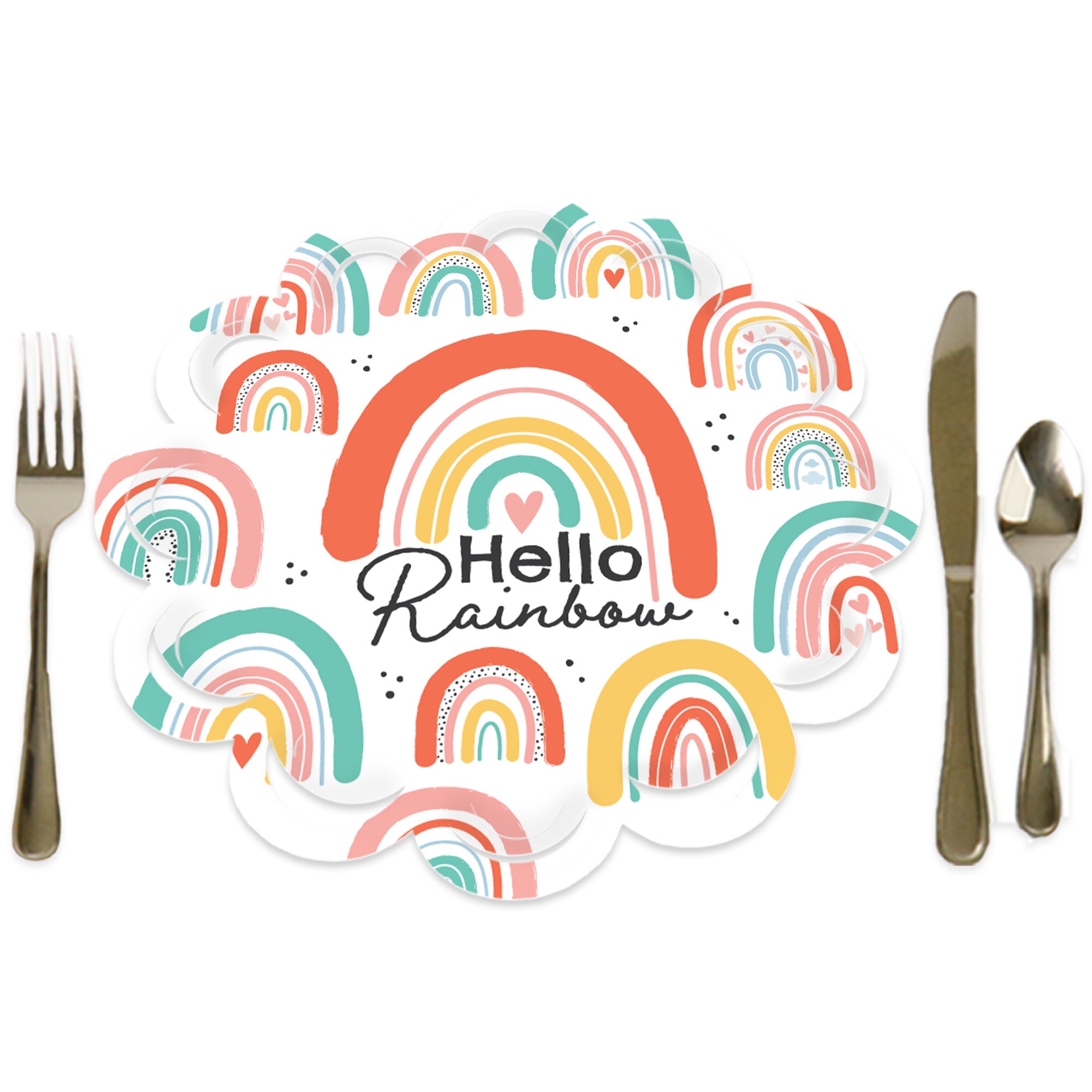 Hello Rainbow Boho Baby Shower and Birthday Party Round Table Decorations Paper Chargers Place Setting For 12