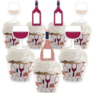 But First, Wine - Cupcake Decoration - Wine Tasting Party Cupcake Wrappers and Treat Picks Kit - Set of 24