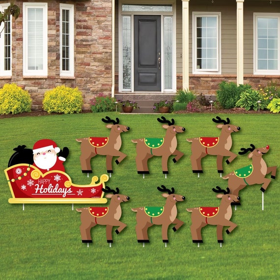 Santa S Reindeer Shaped Lawn Decorations Outdoor Etsy