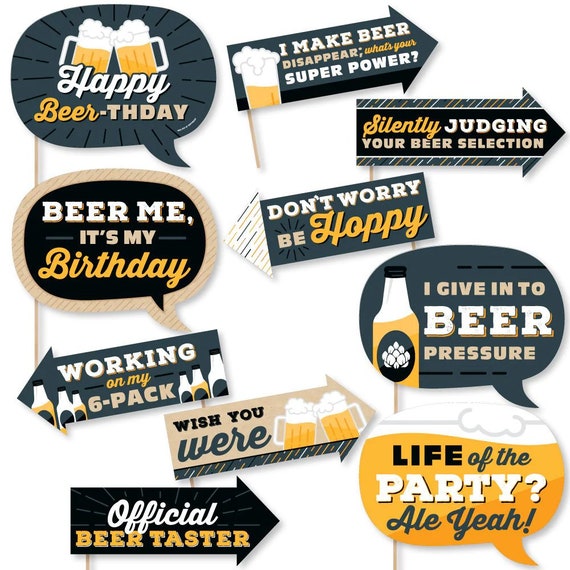 Funny Cheers and Beers Happy Birthday - Birthday Party Photo Booth Props Kit - 10 Piece Il_570xn