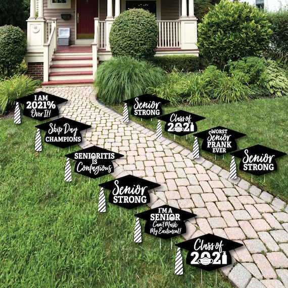 Senior Strong - Grad Caps Lawn Decorations - Outdoor Class of 2021 Graduation Party Yard Decorations - 10 Piece Il_570xn