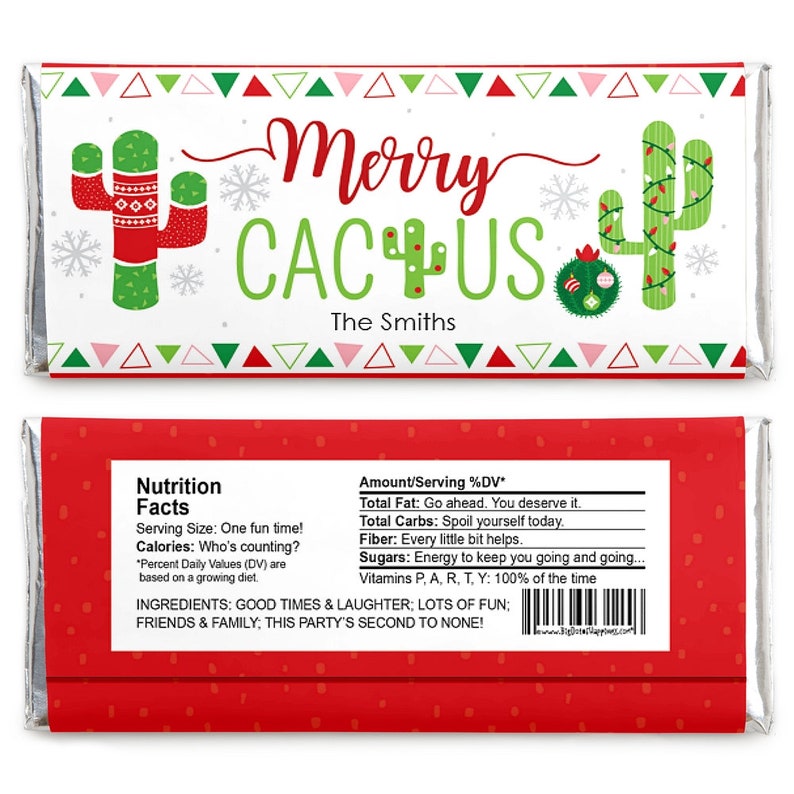 Cactus Christmas Wrappers and Foils Set of 24 Holiday Fiesta Treats Christmas Cactus Party Favors Merry Cactus Candy Bar Wrappers
