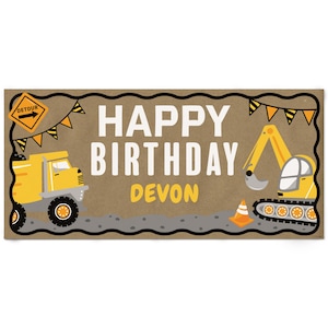 Personalized Dig It - Construction Kraft Paper Banner, Construction Truck Happy Birthday Party, Custom Name Printed Brown Paper Decor – 1 Ct