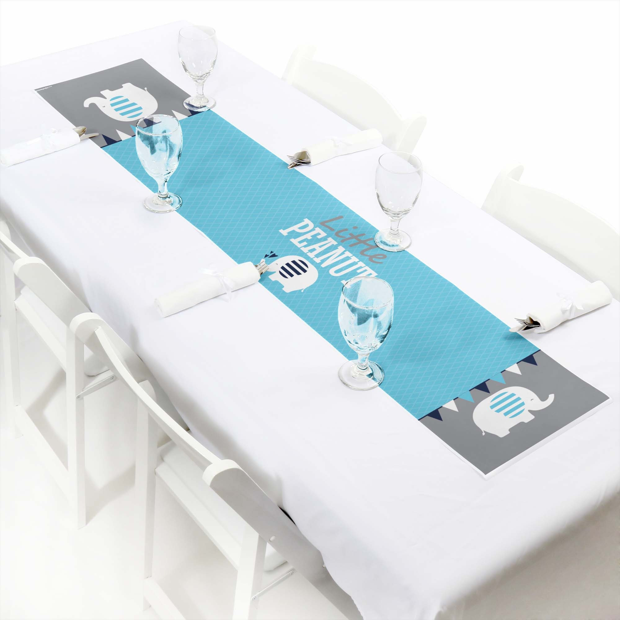Blue Elephant Petite Boy Baby Shower or Birthday Party Paper Table Runner 12 x 60 inches