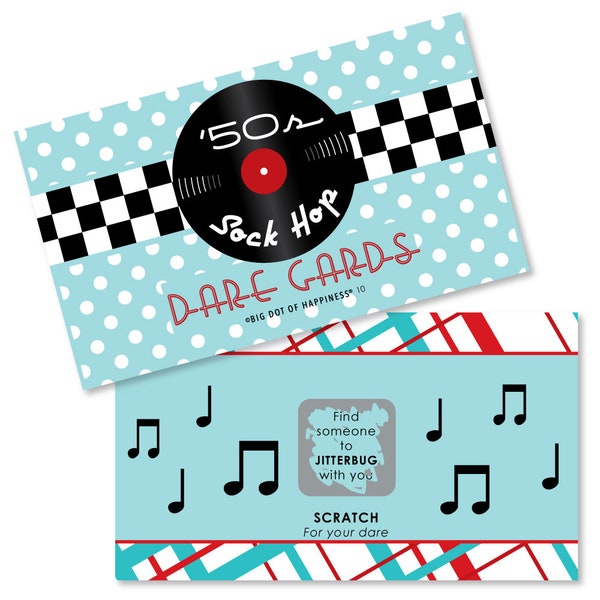 50's Sock Hop - 1950s Rock N Roll Party Dare Cards - Fifties Party Game - Oldies Party Themed Game - Happy Days Party - 22 Pcs.