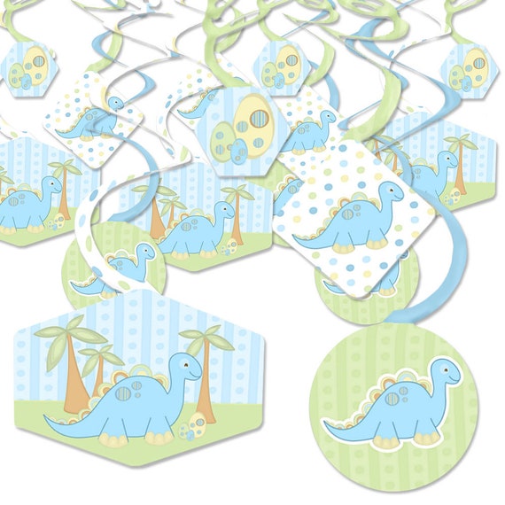 Baby Boy Dinosaur - Baby Shower or Birthday Party Hanging Decor - Party Decoration Swirls - Set of 40 Il_570xn