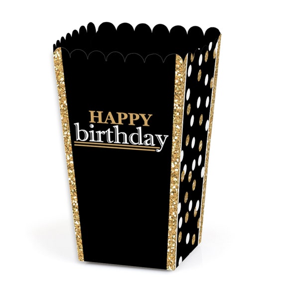 Adult Happy Birthday - Gold - Birthday Party Favor Popcorn Treat Boxes - Set of 12 Il_570xn