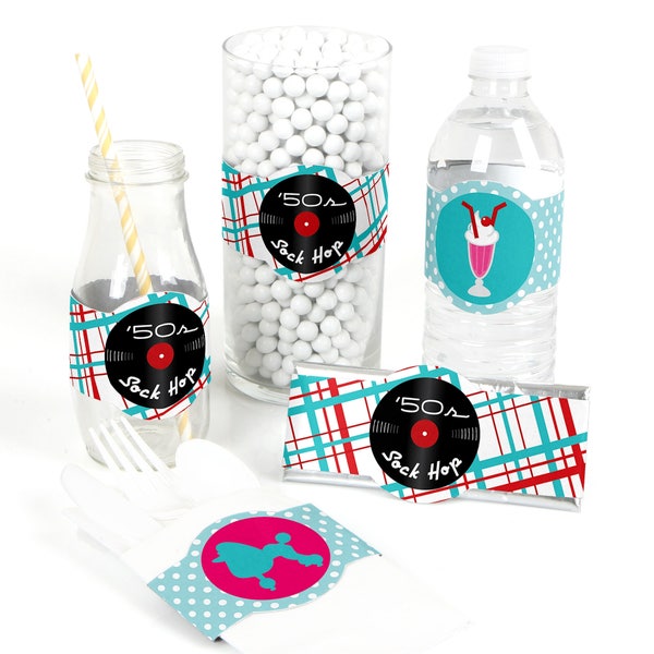 50's Sock Hop - 1950s Rock N Roll Party - DIY Party Supplies - Shake, Rattle and Roll Party DIY Wrapper Favors & Decorations - Set of 15