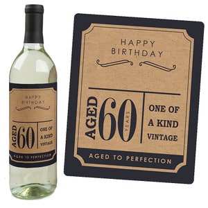 60th Milestone Birthday Birthday Gift for Men Wine Bottle Label Stickers Set of 4 image 3