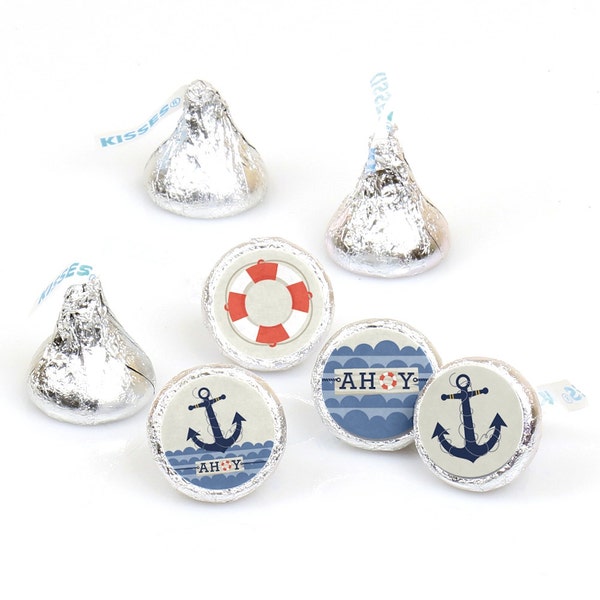 Ahoy - Nautical - Baby Shower or Birthday Party Round Candy Sticker Favors - Labels Fit Chocolate Candy (1 sheet of 108)