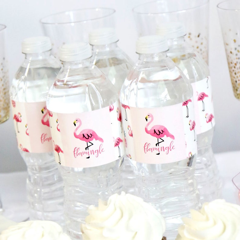 Pink Flamingo Water Bottle Sticker Labels Waterproof Self - Etsy UK