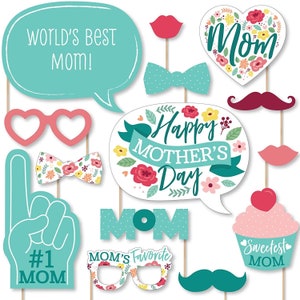 Colorful Floral Happy Mother&#39;s Day - We Love Mom Party Photo Booth Props Kit - 20 Count