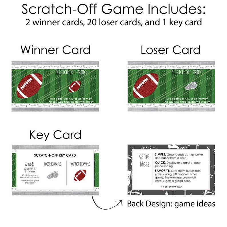 End Zone Football Baby Shower or Birthday Party Scratch Off Games 22 Football Scratch Off Game Cards image 5