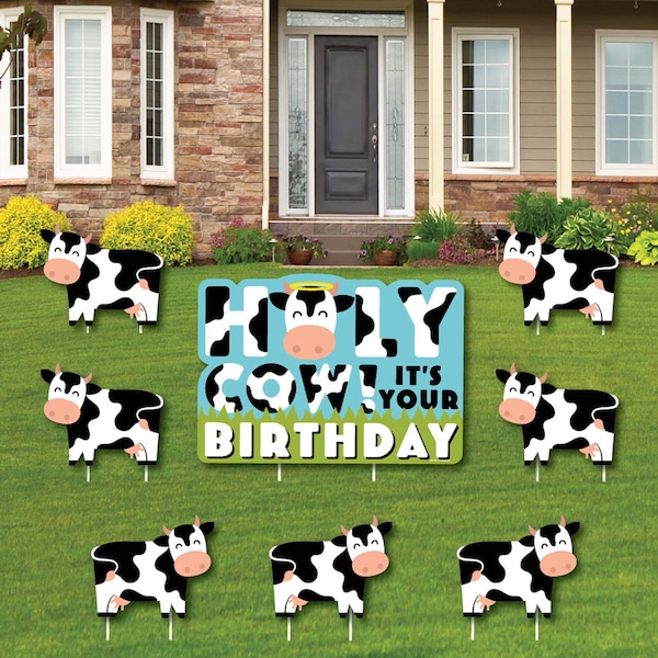 Holy Cow - It's Your Birthday - Yard Sign and Outdoor Lawn Decorations - Funny Birthday Prank Yard Signs - Set of 8